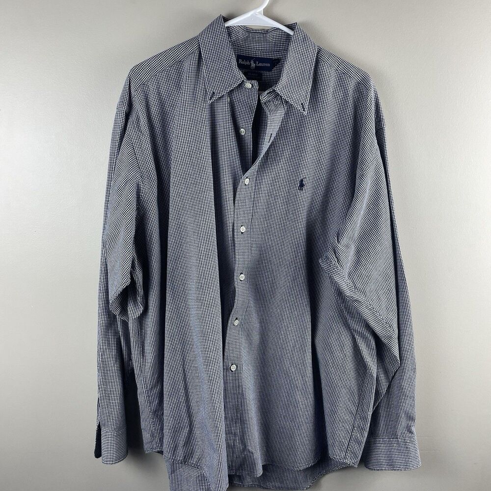 Ralph Lauren Mens Blue Gingham Button Down Shirt Long Sleeve Classic Fit Pony XL